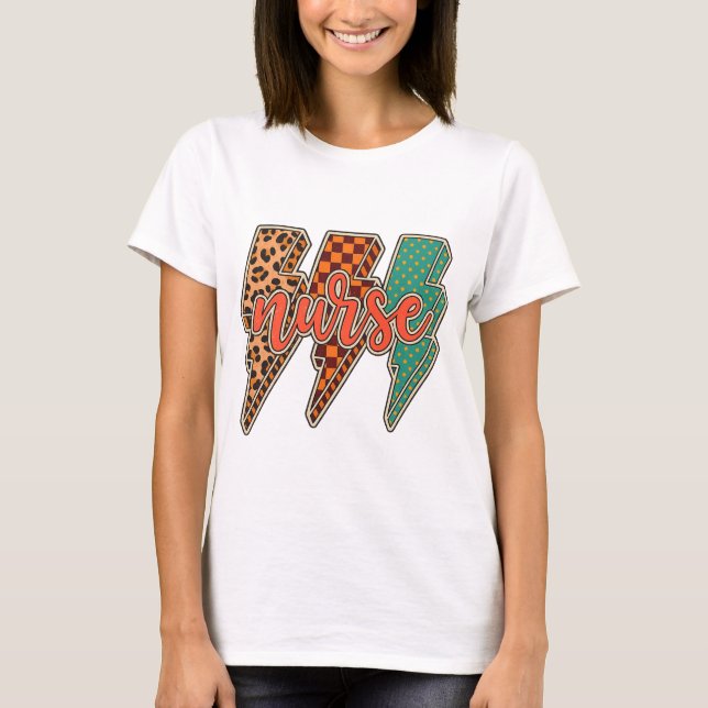 Lightning bolt nurse｜fall nurse png｜checkered nurs T-Shirt (Front)