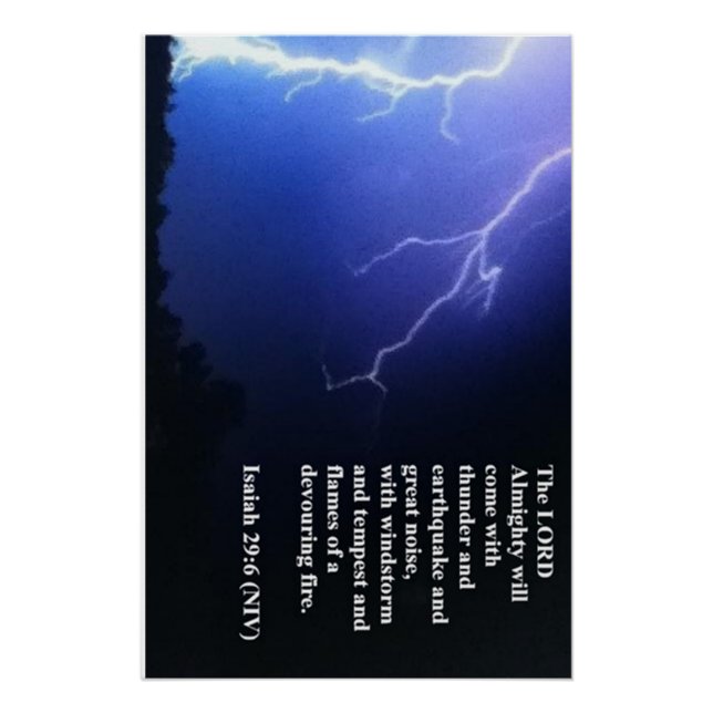 Lightning bolt pierces the night sky with Quote Poster (Front)