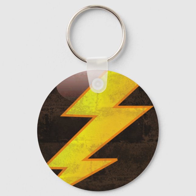 Lightning Bolt Retro Grunge Electric Badge Key Ring (Front)