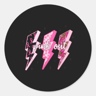 Lightning Bolt Ribbon Pink Out Breast Cancer Mum G Classic Round Sticker