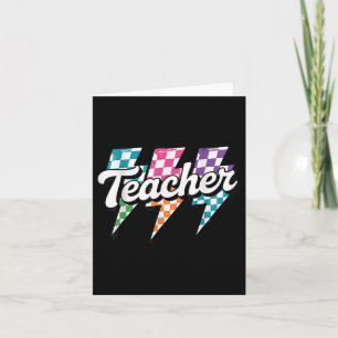 Lightning Bolt Teacher Back To School Chequered Re Card