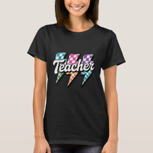 Lightning Bolt Teacher Back To School Chequered Re T-Shirt
