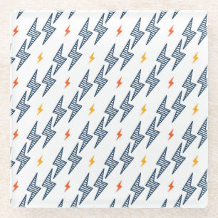 Lightning Bolts Doodle Seamless Flash Glass Coaster