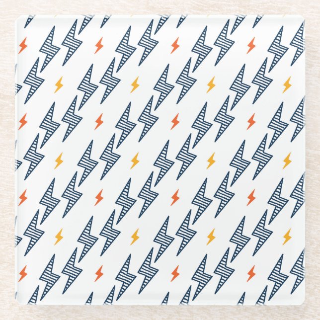 Lightning Bolts Doodle Seamless Flash Glass Coaster (Front)