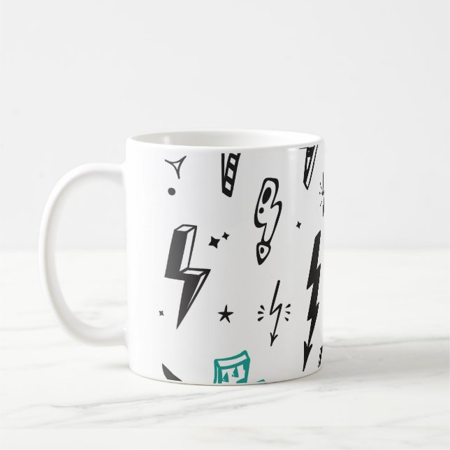 Lightning bolts, hand-drawn doodle set. coffee mug (Left)