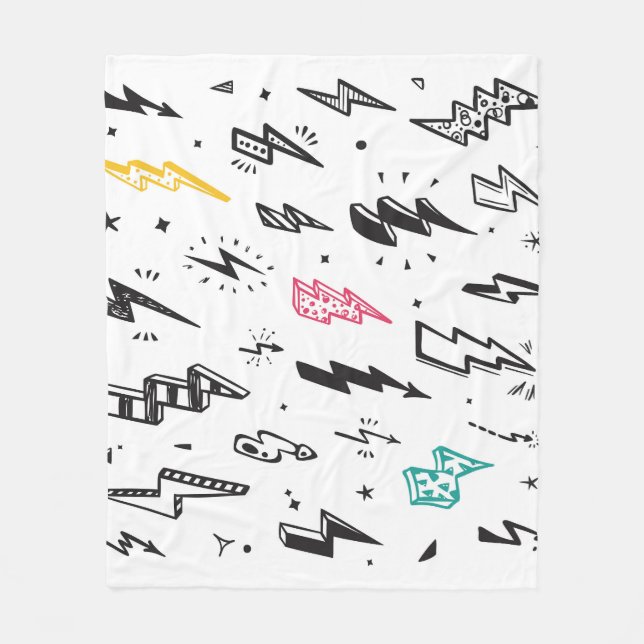 Lightning bolts, hand-drawn doodle set. fleece blanket (Front)