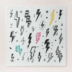 Lightning bolts, hand-drawn doodle set. jigsaw puzzle