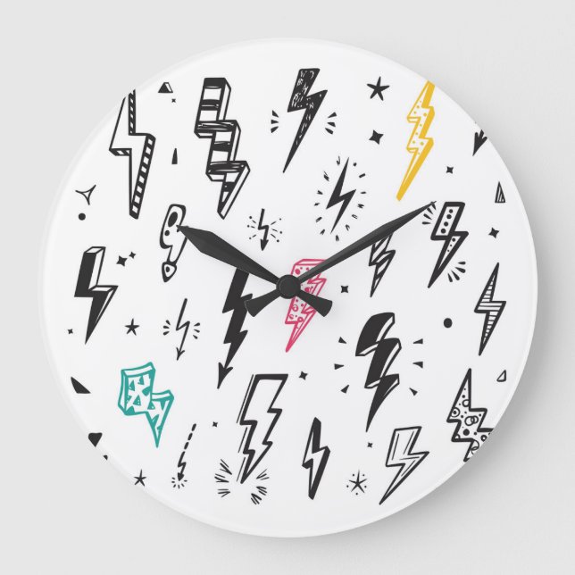 Lightning bolts, hand-drawn doodle set. large clock (Front)