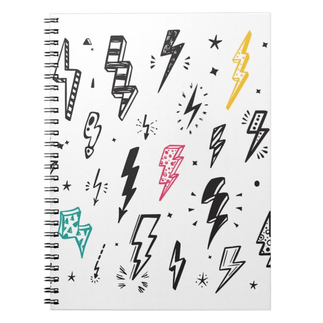 Lightning bolts, hand-drawn doodle set. notebook (Front)