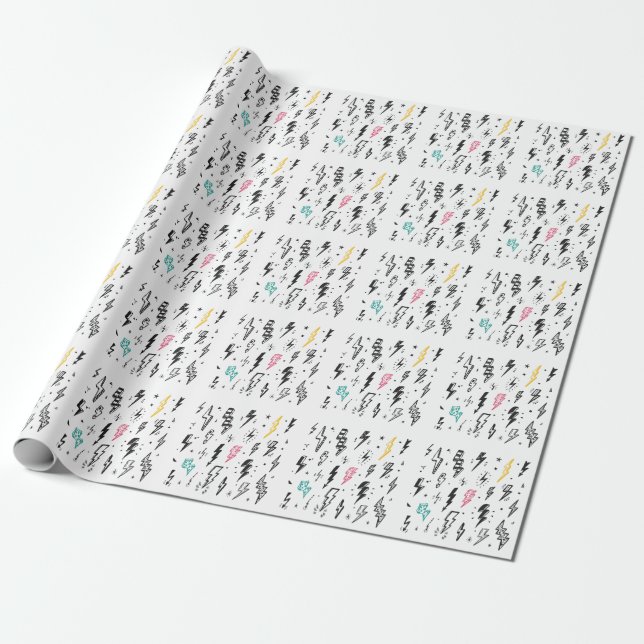 Lightning bolts, hand-drawn doodle set. wrapping paper (Unrolled)