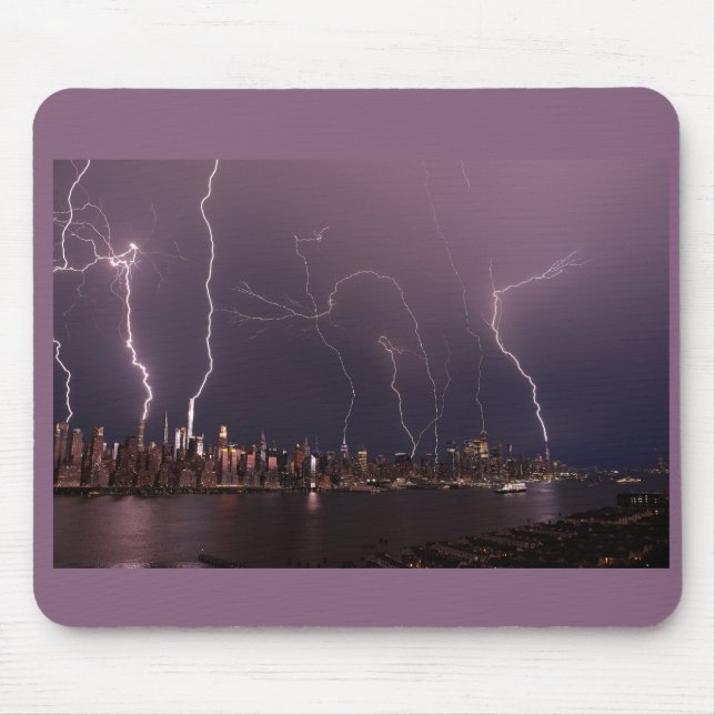 Lightning bolts hit Manhattan's tallest buildings Mouse Pad (Front)
