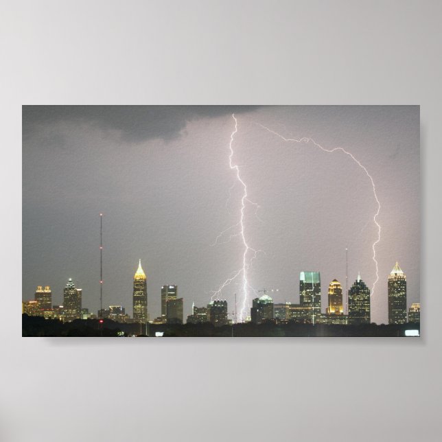 Lightning bolts hitting Atlanta skyscrapers Poster (Front)