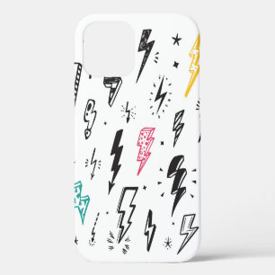 Lightning Bolts vintage Set. Hand Drawn Doodle Lig iPhone 12 Case