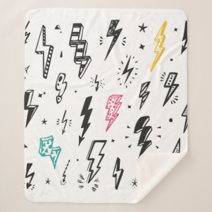 Lightning Bolts vintage Set. Hand Drawn Doodle Lig Sherpa Blanket