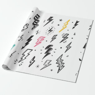 Lightning Bolts vintage Set. Hand Drawn Doodle Lig Wrapping Paper