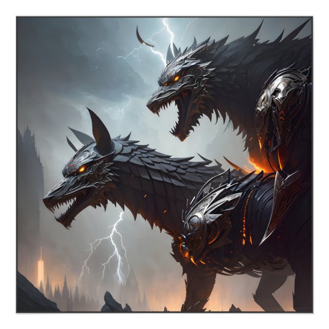 Lightning Cyborg Wolves Photo Print (Front)