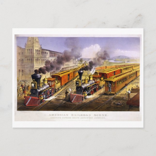 Lightning Express: An American Train Scene Postcard (Front)