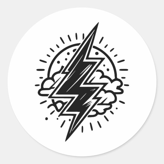  Lightning in Minimalist Black & White Classic Round Sticker (Front)