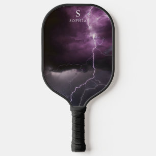 Lightning in Night Sky Thunderstorm Monogrammed Pickleball Paddle