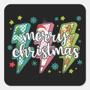 Lightning Merry Christmas Preppy Coquette Xmas  Square Sticker