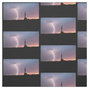 Lightning, Oil Drilling Rig, Purple Orange Sunrise Fabric