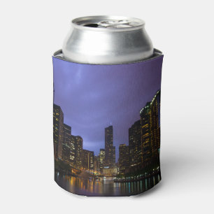Lightning Over Chicago River Can Cooler