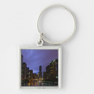 Lightning Over Chicago River Key Ring