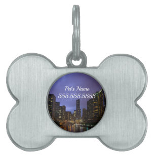 Lightning Over Chicago River Pet ID Tag