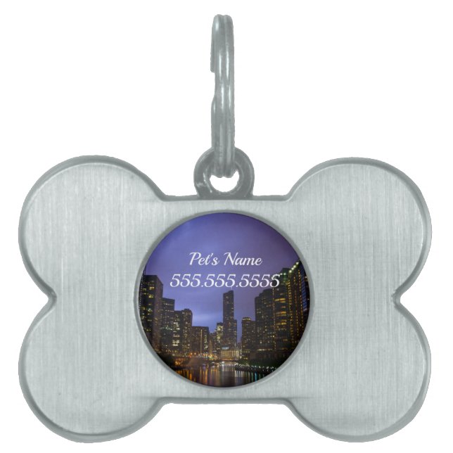 Lightning Over Chicago River Pet ID Tag (Front)