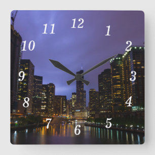 Lightning Over Chicago River Wall Clock