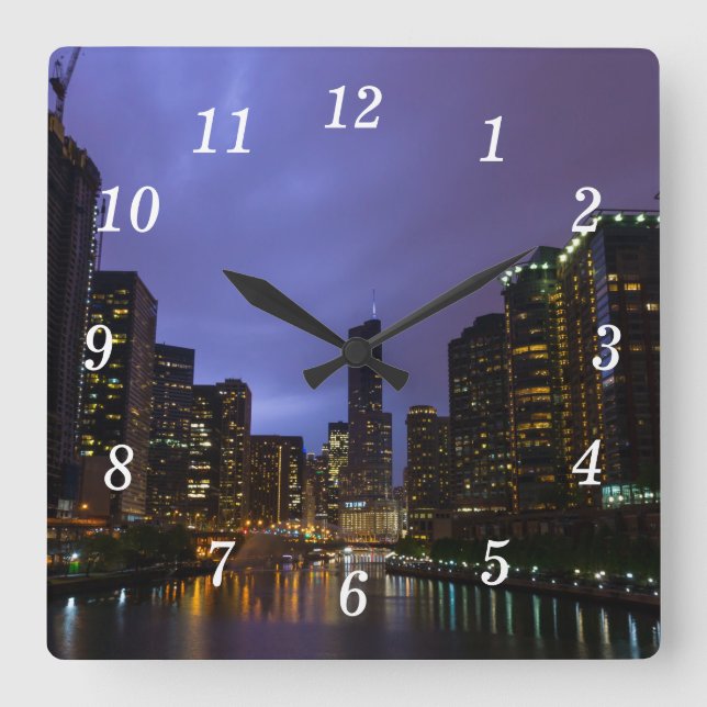 Lightning Over Chicago River Wall Clock (Front)