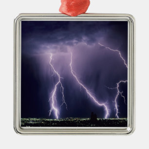 Lightning over Salt Lake Valley, Utah. Metal Tree Decoration