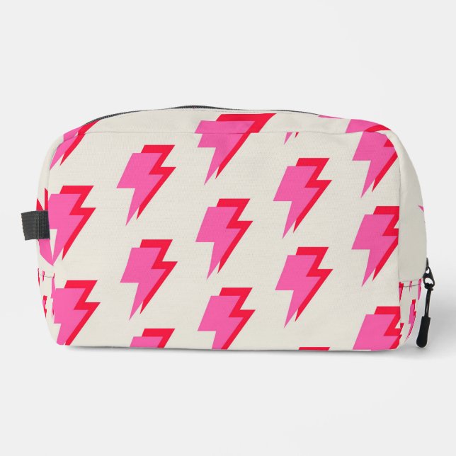 Lightning Pink Red Background Y2K Pattern Dopp Kit (Front)