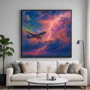 Lightning Plane - Pastel Painting Style Plane Art Poster