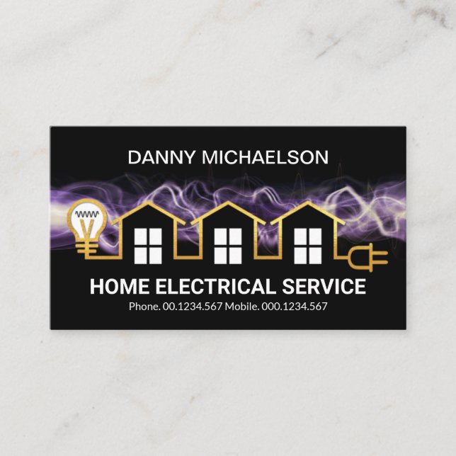 Lightning Powering Gold Home Electric Circuit Business Card (Front)