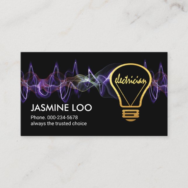 Lightning Powers Gold Electrician Bulb Business Card (Front)