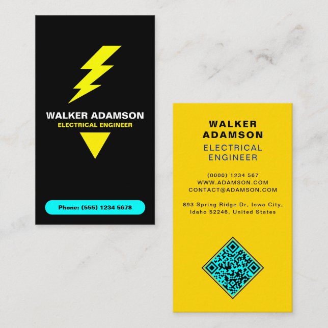 (Lightning QR Code) Electrical Work Electrician Business Card (Front/Back)