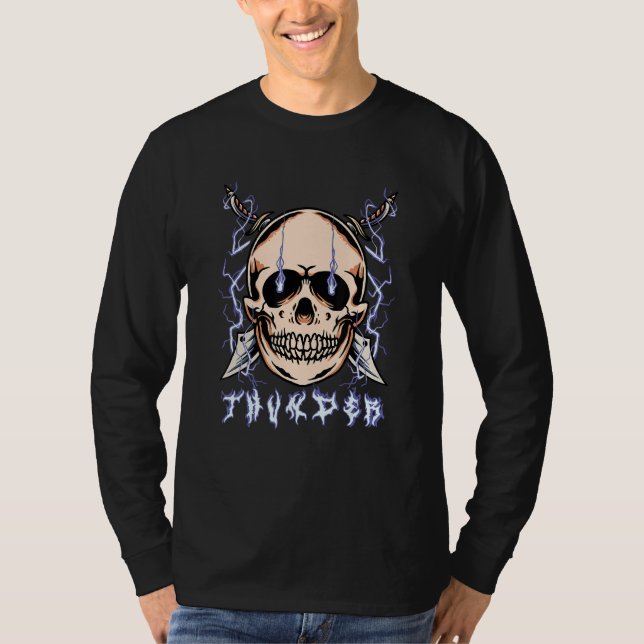 Lightning Skull Thunder  Sad Aesthetic Edgy Street T-Shirt (Front)