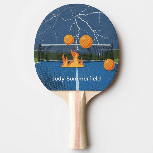 Lightning Storm Table Tennis, Fire and Thunder Ping Pong Paddle (Front)