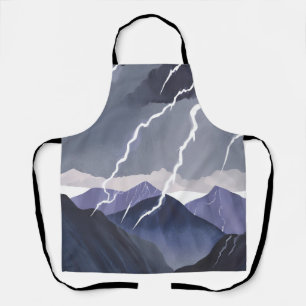 Lightning Storm Watercolor Dark Mountains Apron