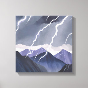 Lightning Storm Watercolor Dark Mountains Canvas Print