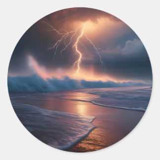 Lightning Strike Beach Two Classic Round Sticker