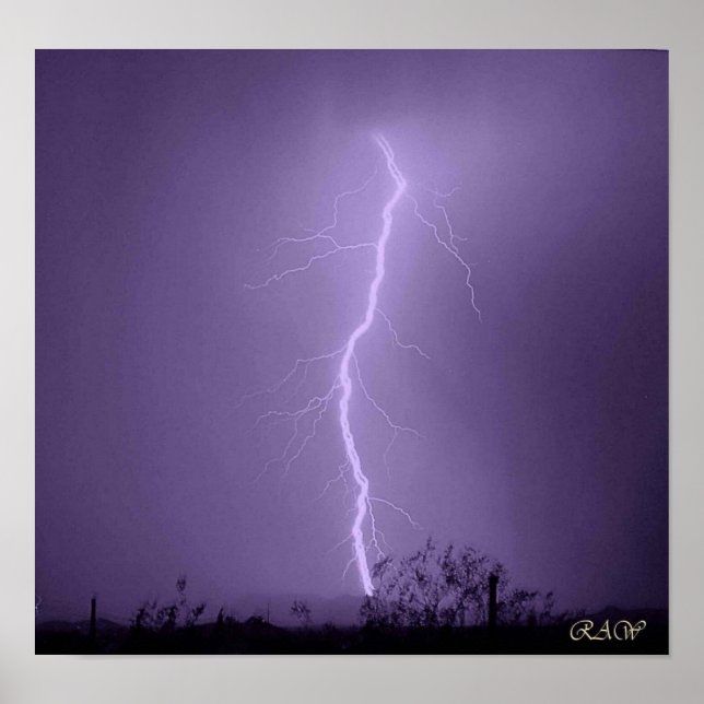 Lightning strike behind The Vulture Mountains Poster (Front)