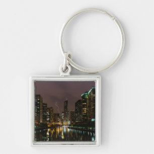 Lightning Strike Over Chicago River Key Ring