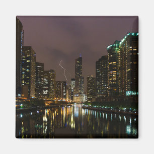 Lightning Strike Over Chicago River Magnet