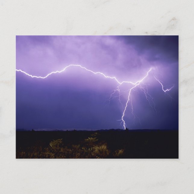 Lightning strike over desert, Big Bend Postcard (Front)