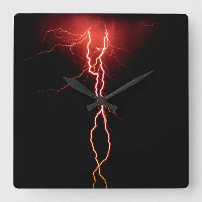 Lightning Strike Square Wall Clock (Front)