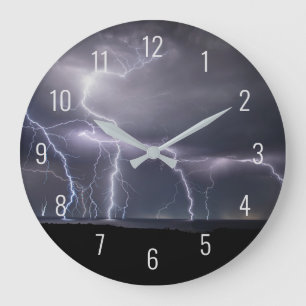 Lightning Strike Thunderstorm at Night Landscape Large Clock