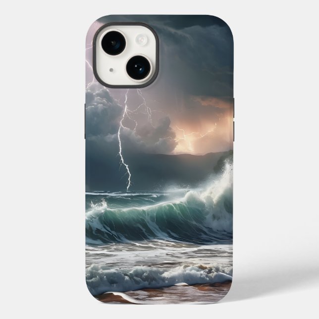 Lightning Strike Waves Beach Landscape Case-Mate iPhone Case (Back)