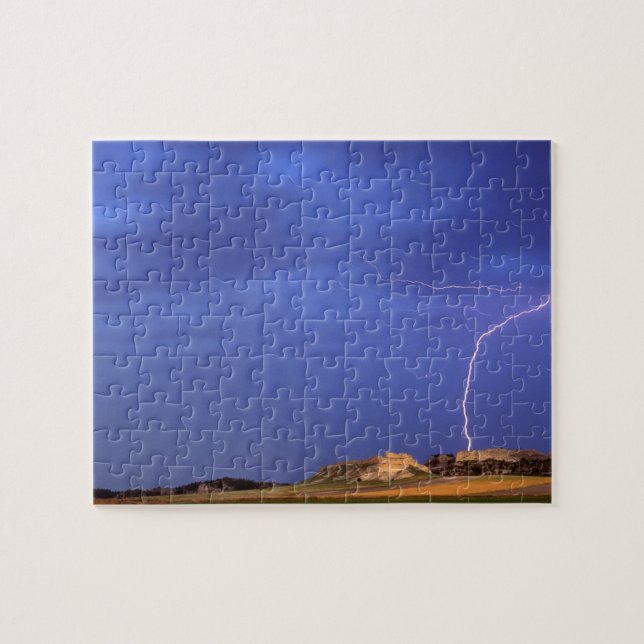 Lightning strikes buttes near Scottsbluff Jigsaw Puzzle (Horizontal)